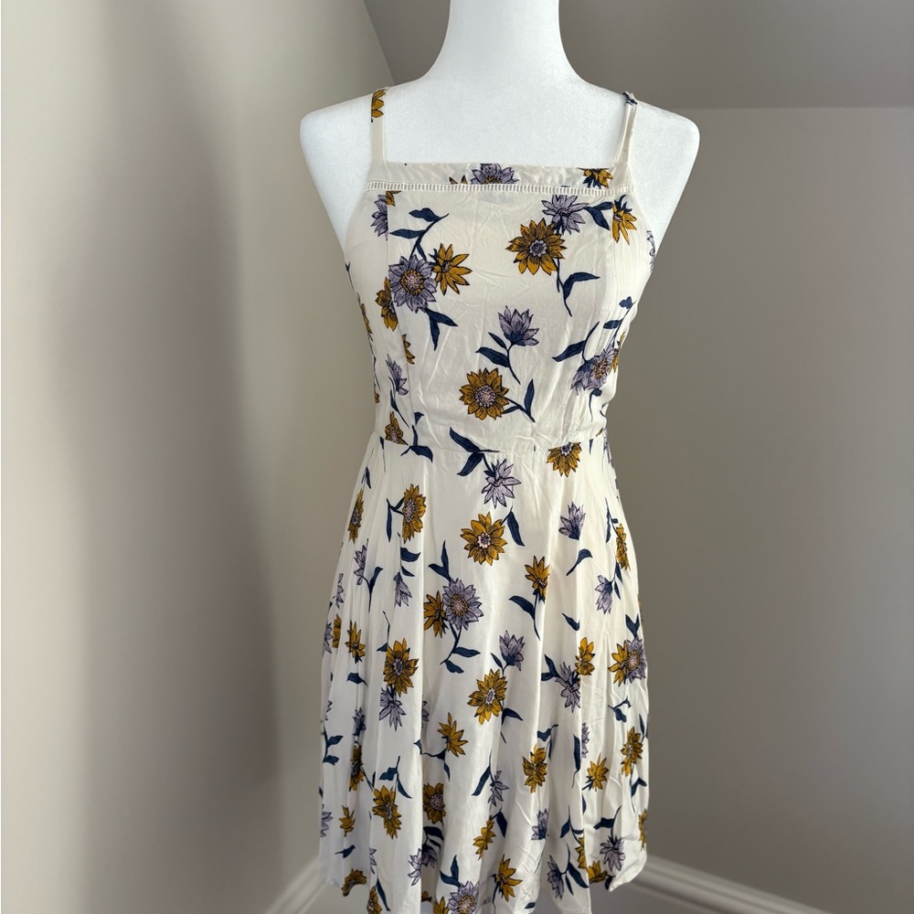 Old Navy Cream Floral Mini Dress with Yellow & Purple Blooms